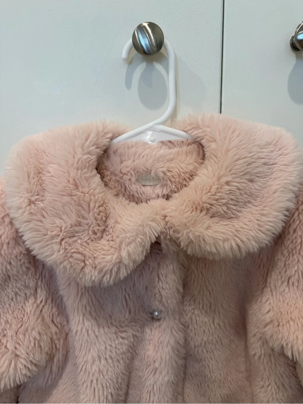Pink Faux Fur Kids Coat with Peter Pan Collar